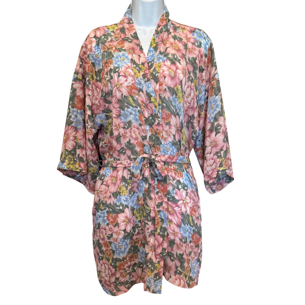 VTG Victorias Secret Floral Robe Plisse Kimono Cottagecore Coquette Romantic